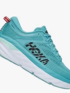 HOKA Bondi 7 Turquoise and White Running Shoes, Women’s Size 9